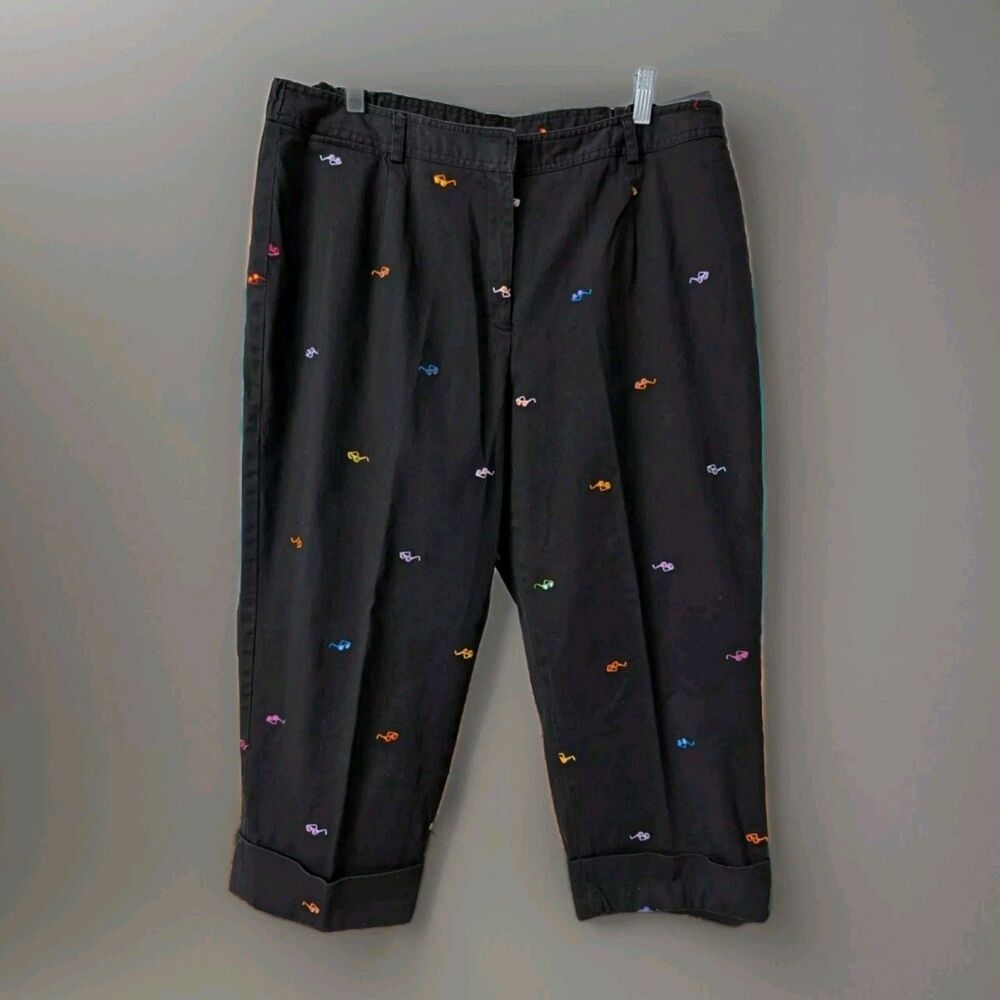Rafaella Womens Sunglasses Embroidered Black Capris Pants Sz 18W Pockets Stretch